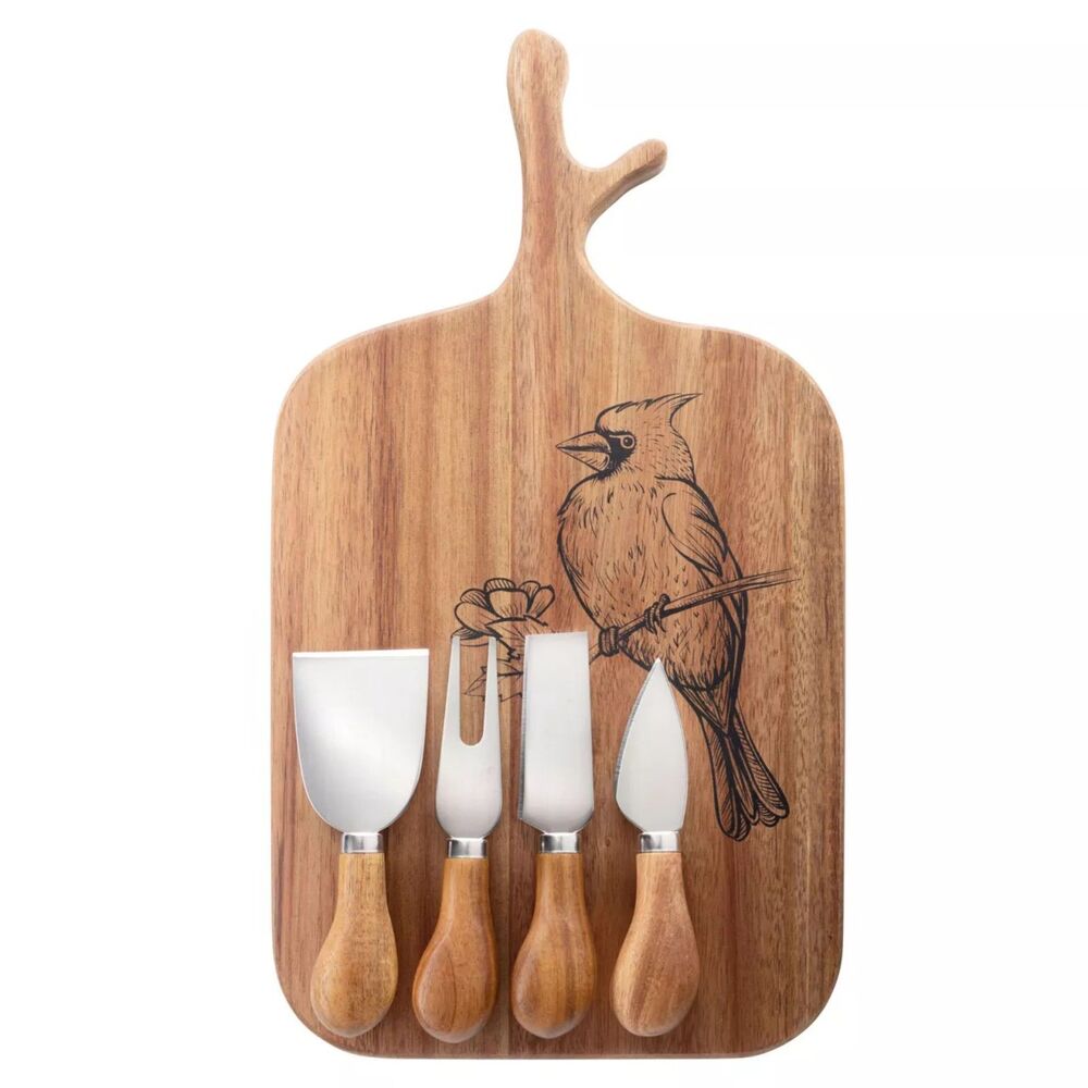 Acacia Bird Cheese Board & Knives Set NEW